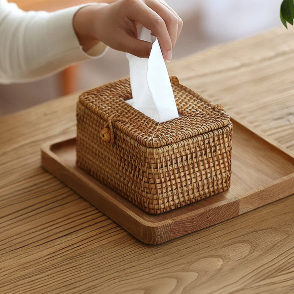Tissue Box Cover | Handwoven Natural Rattan | Loop Closure