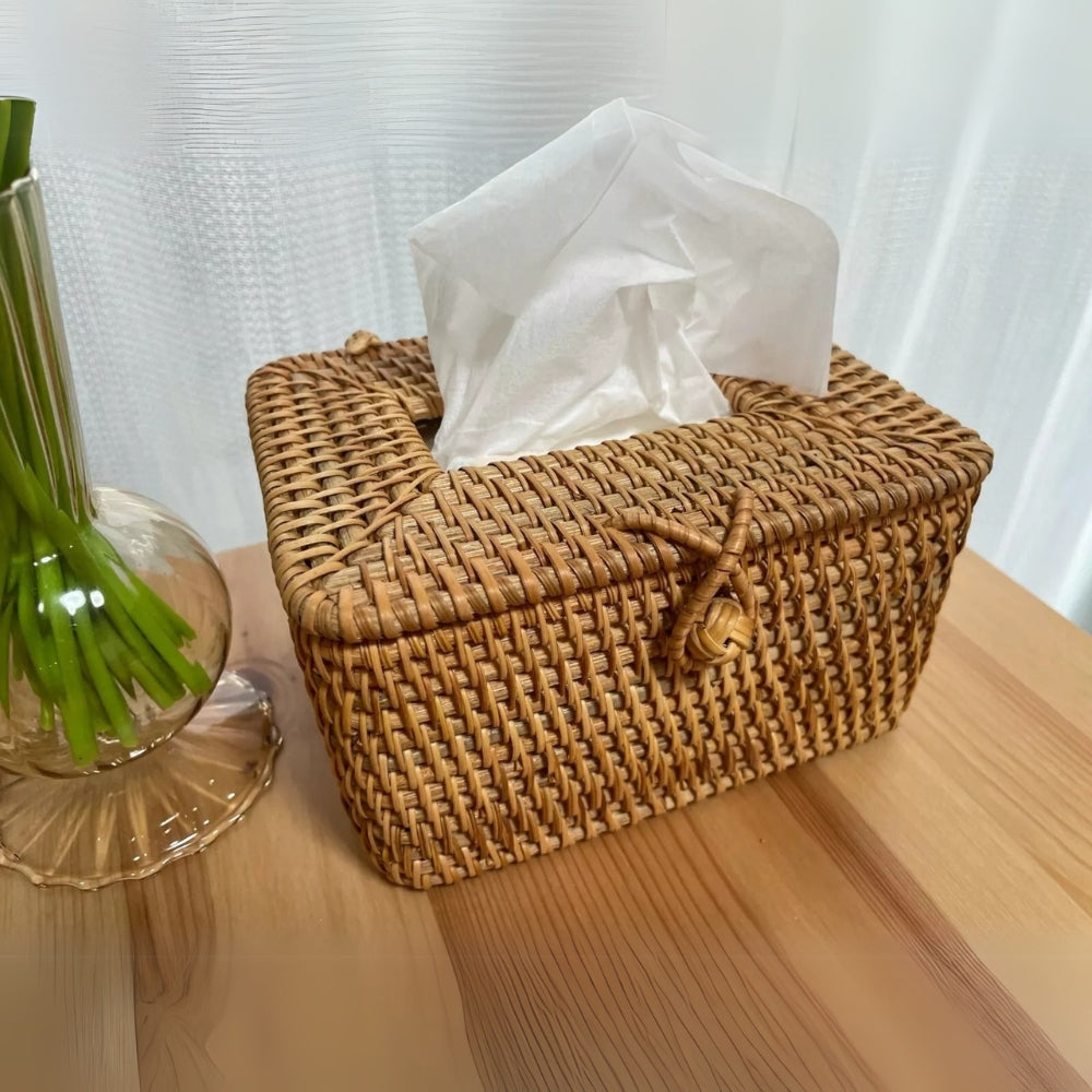 Tissue Box Cover | Handwoven Natural Rattan | Loop Closure