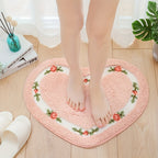 Bath Mat | Heart-Shaped & Tufted Floral | Non-Slip Base