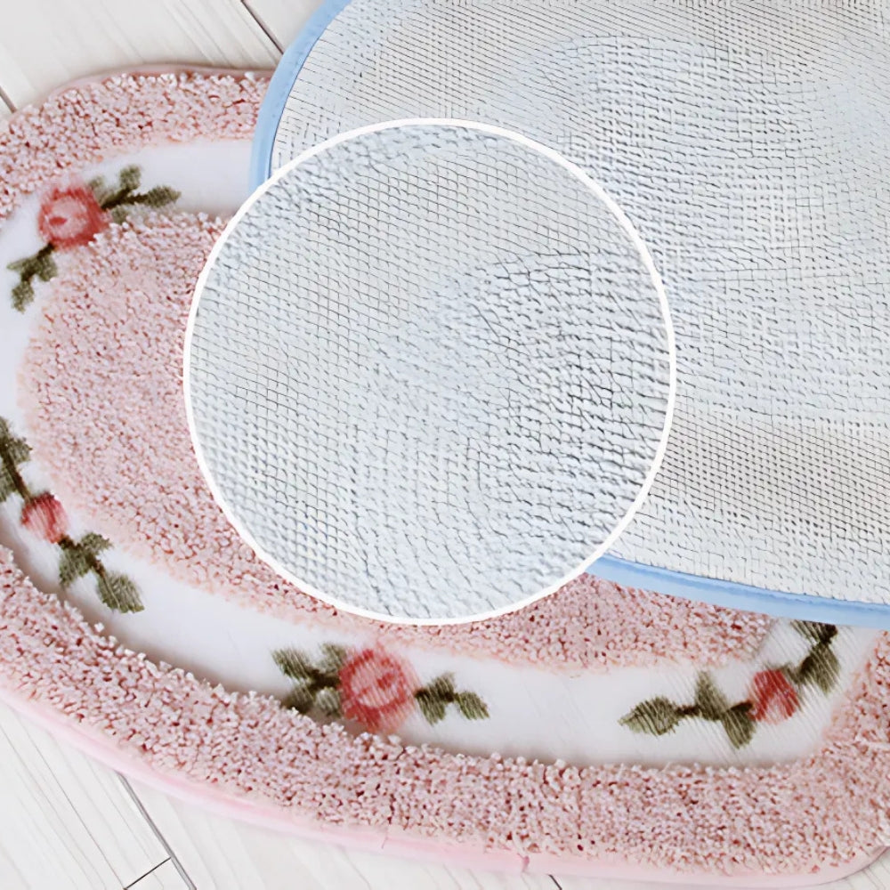 Bath Mat | Heart-Shaped & Tufted Floral | Non-Slip Base