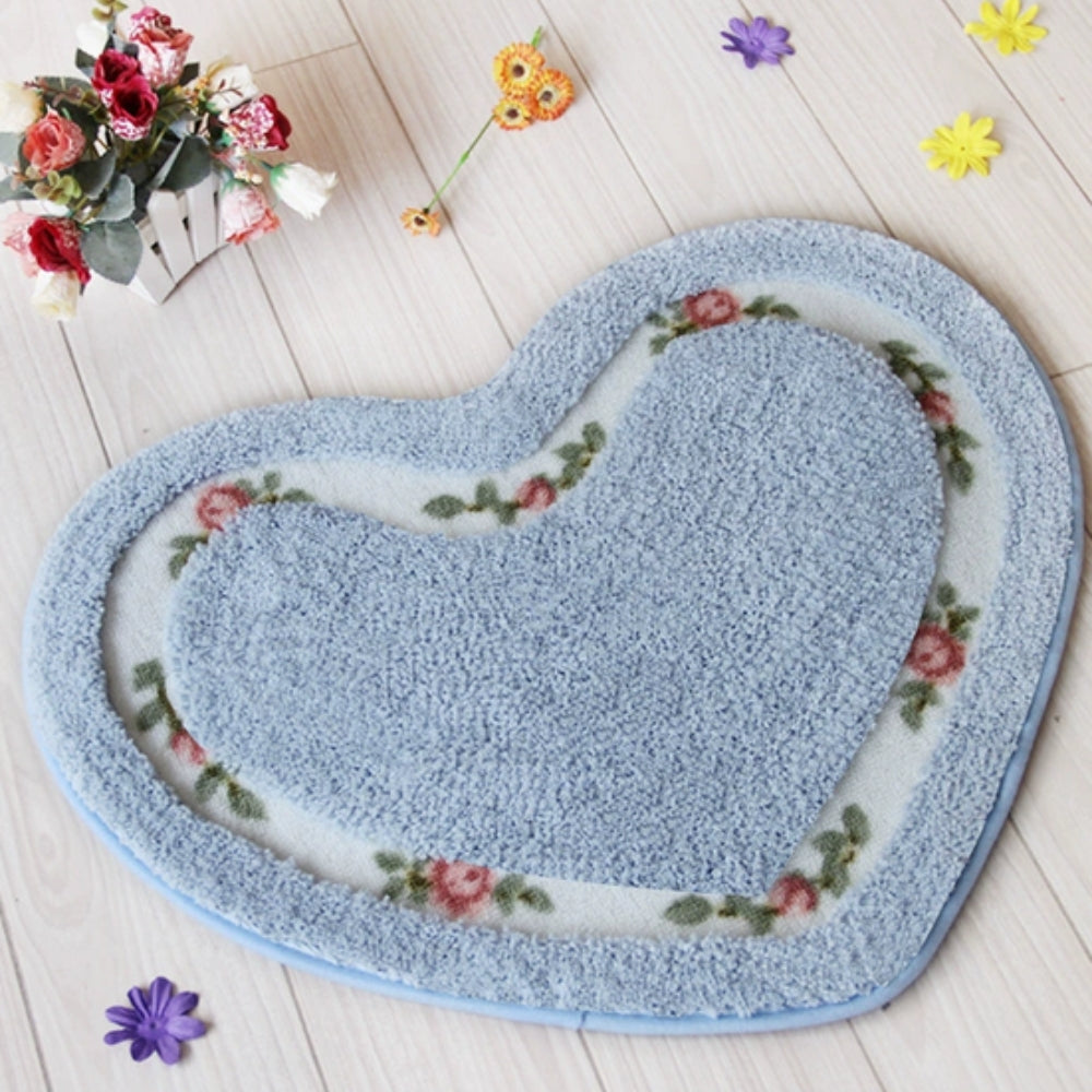 Bath Mat | Heart-Shaped & Tufted Floral | Non-Slip Base