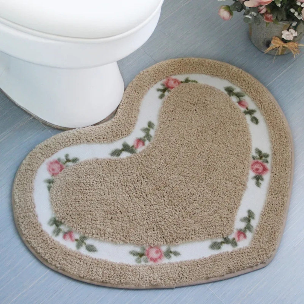 Bath Mat | Heart-Shaped & Tufted Floral | Non-Slip Base