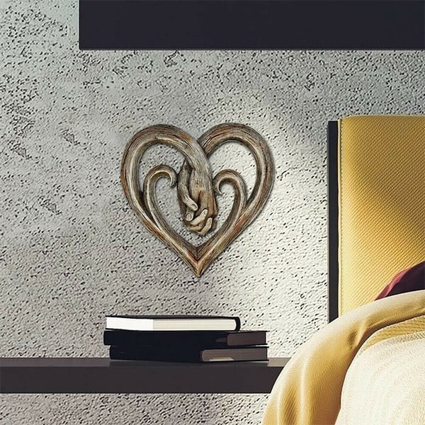 Wall Art Panel | Carved Heart Design | Wood Finish