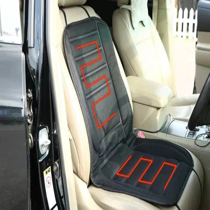 Heated Car Seat Cover | Quilted Full-Coverage & Adjustable Heat | With 12V Adapter