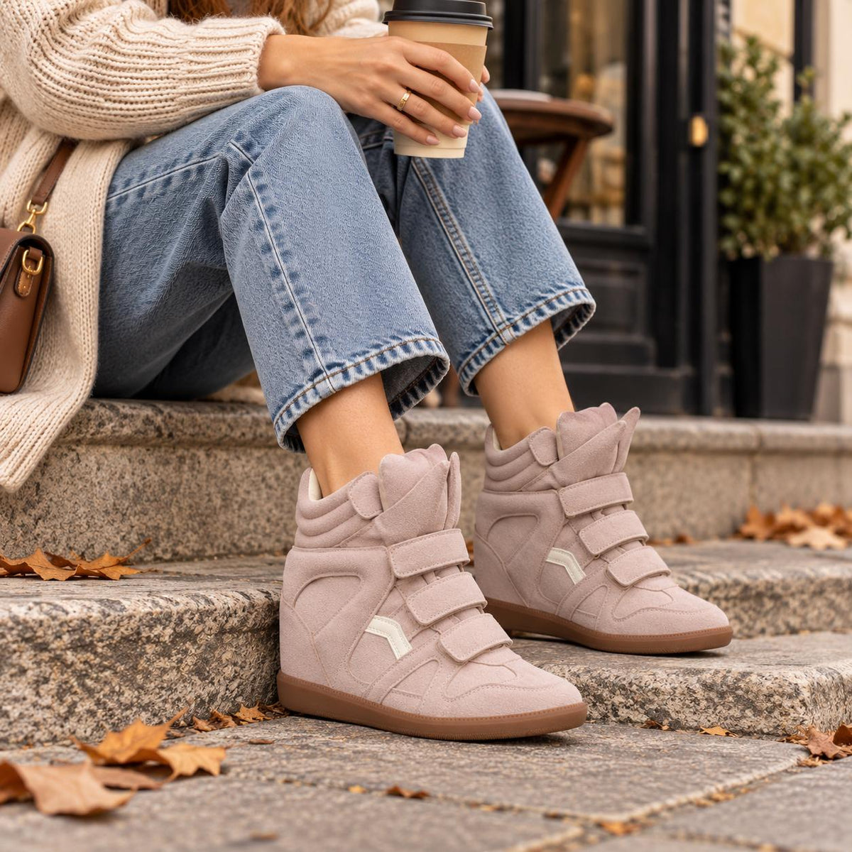 High-Top Sneakers | Hidden 5 Cm Wedge | Adjustable Hook-and-Loop Straps