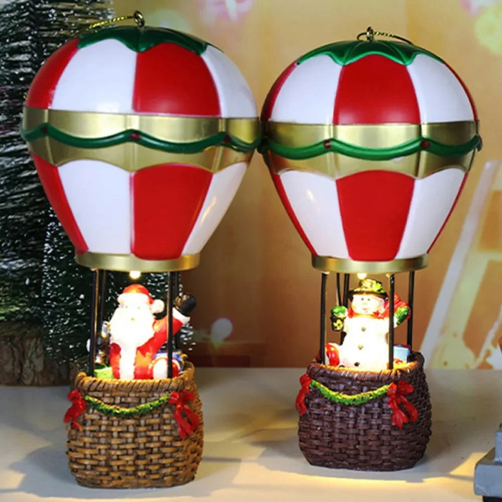 Hot Air Balloon Ornament | Resin & Warm LED | Battery-Operated
