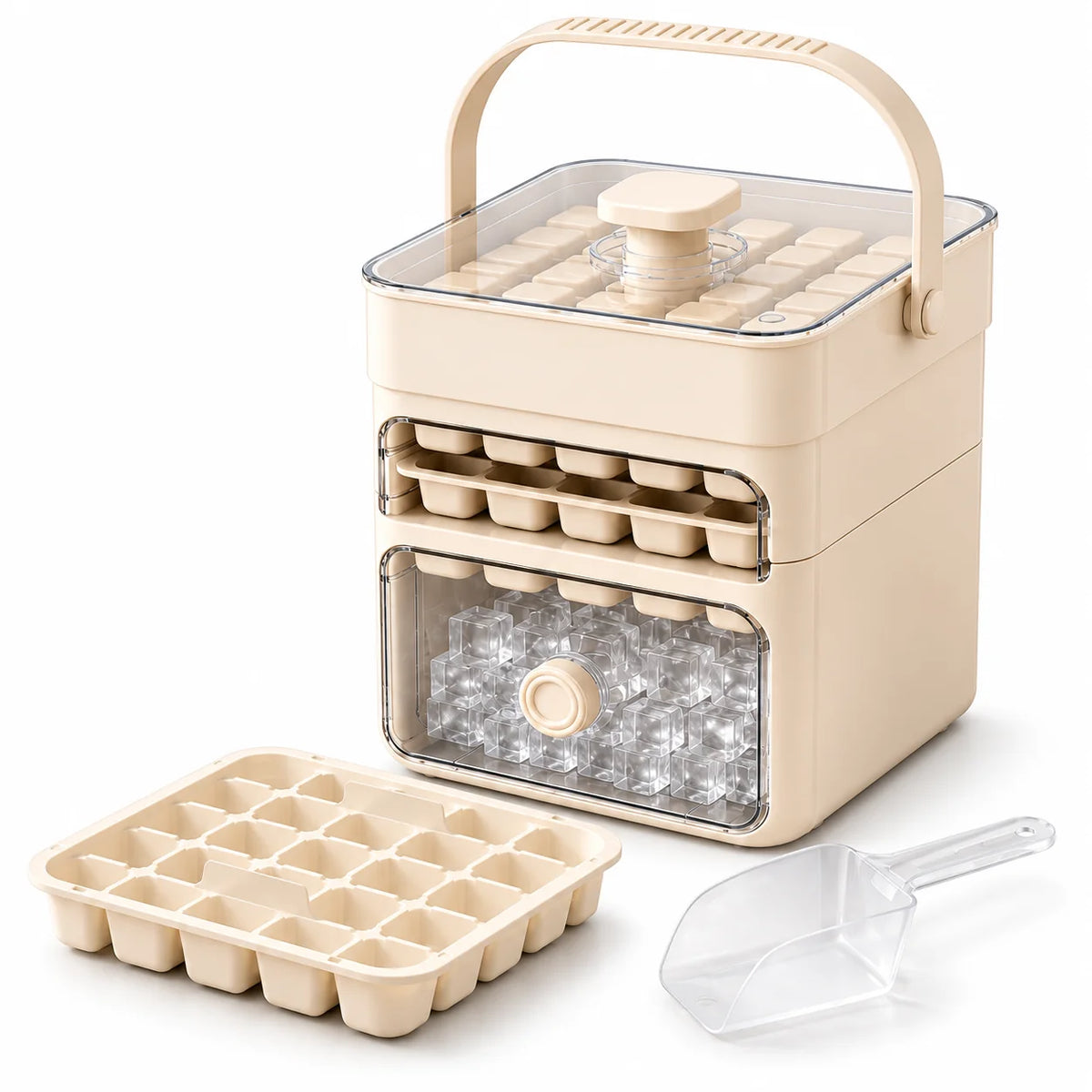 Ice Cube Tray Set | Stackable & Easy-Release | With Storage Drawer