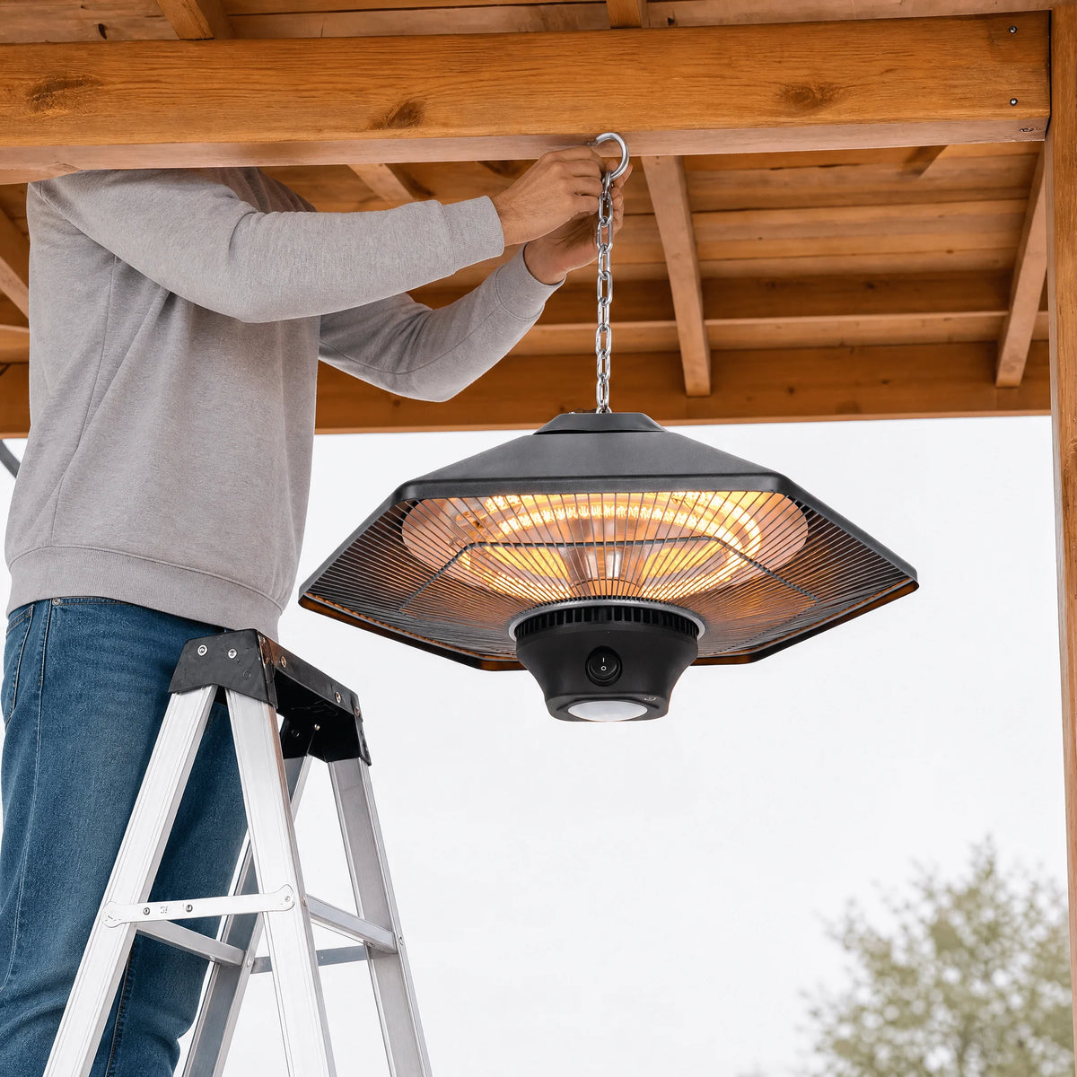 Infrared Patio Heater | Ceiling-Mounted & Remote-Controlled | Carbon Fiber Heating Element