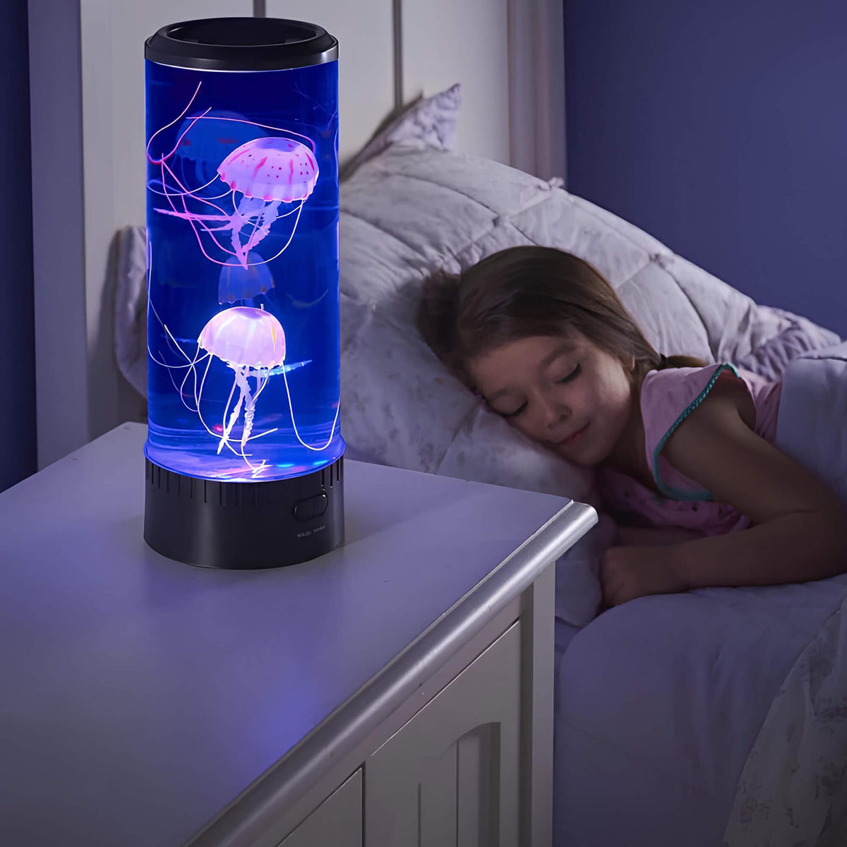 Jellyfish Lamp | Floating Figures & Multicolor LED | Transparent Cylinder