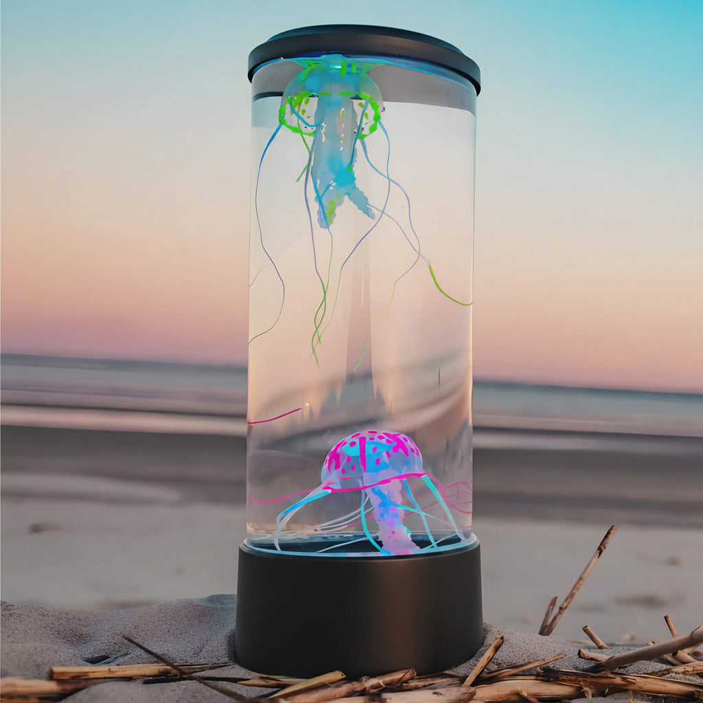 Jellyfish Lamp | Floating Figures & Multicolor LED | Transparent Cylinder