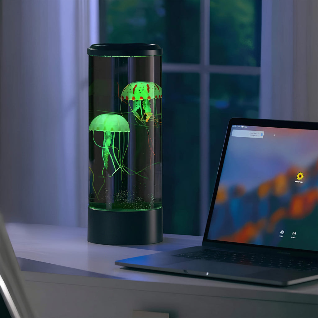 Jellyfish Lamp | Floating Figures & Multicolor LED | Transparent Cylinder