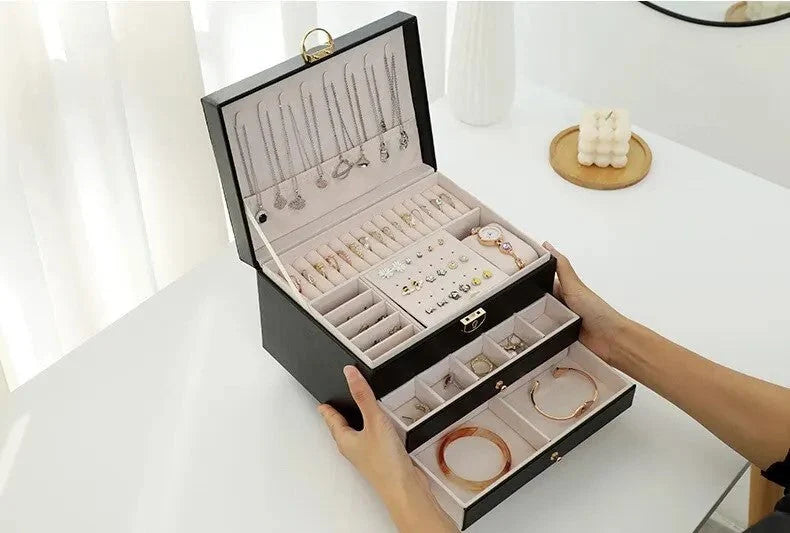 Jewellery Box | Multilayer Leather & Soft-Lined | 3 Levels