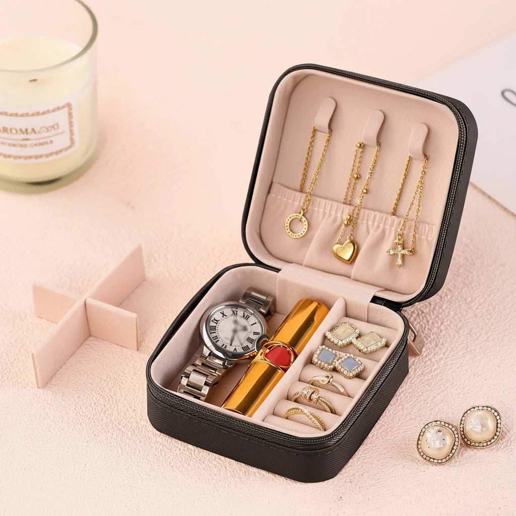 Jewelry Box | Zipper Closure & Soft Fabric Interior | Compact