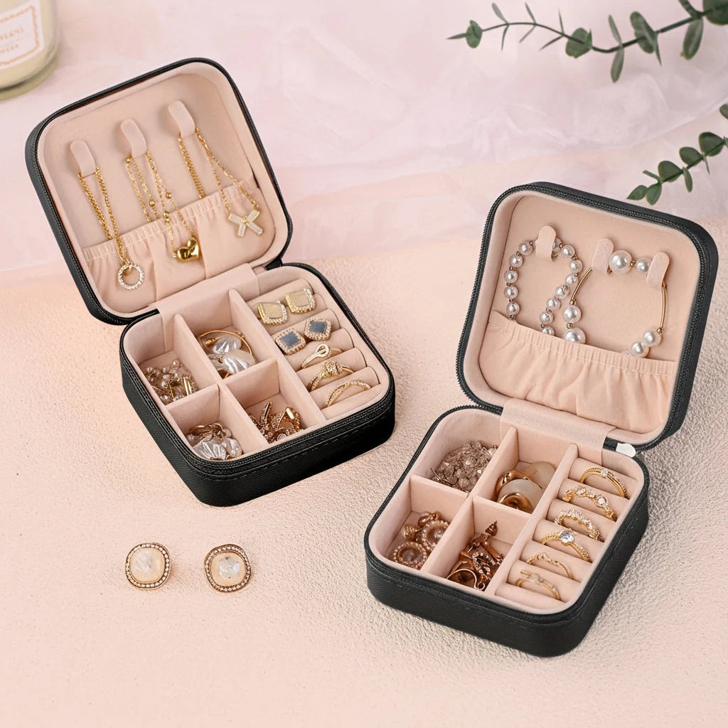 Jewelry Box | Zipper Closure & Soft Fabric Interior | Compact