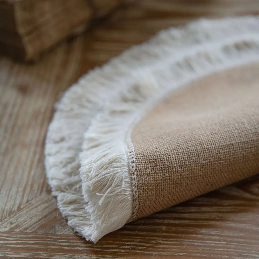 Table Runner | Woven Natural Jute | Tassel Trim