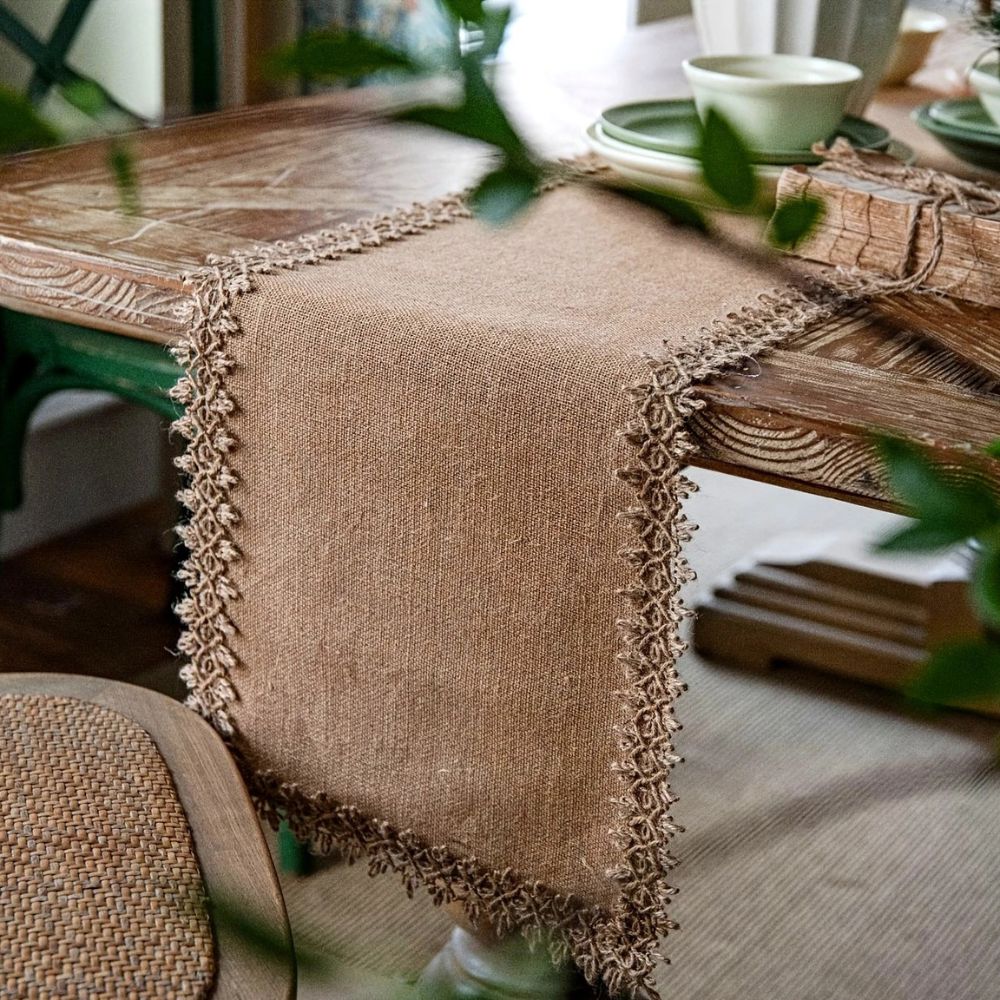 Table Runner | Woven Natural Jute | Tassel Trim