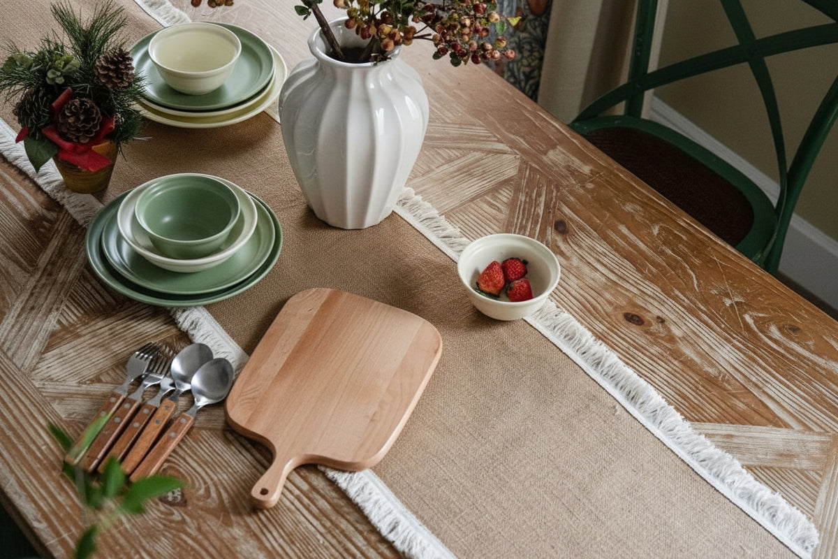 Table Runner | Woven Natural Jute | Tassel Trim