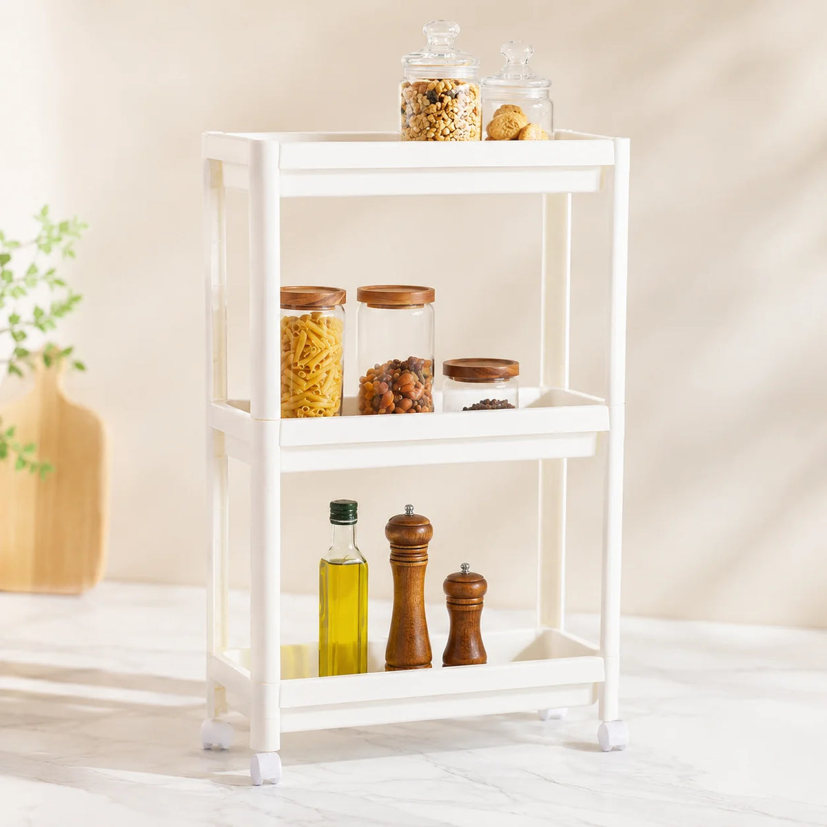 Kitchen Storage Rack | Slim 3-Tier & Smooth-Rolling Wheels