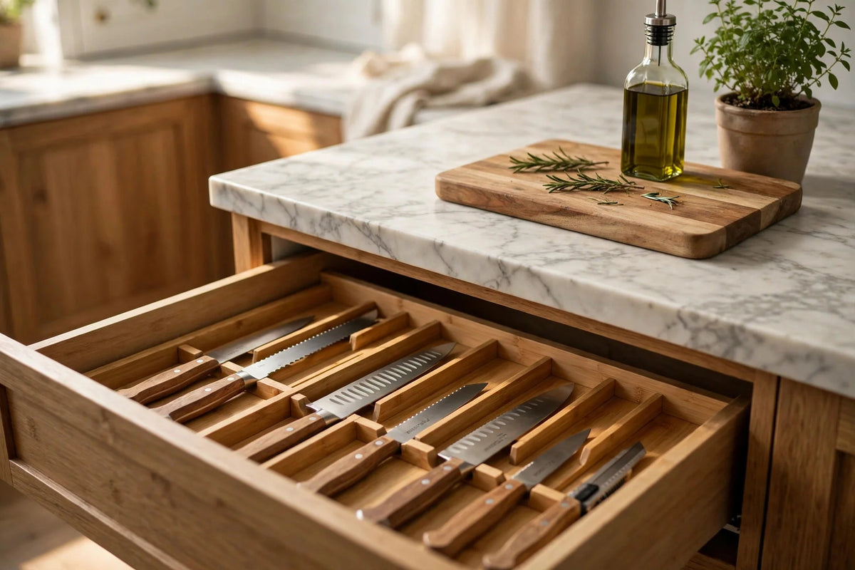 Knife Drawer Organizer | Solid Bamboo & Space-Saving | 12 Slots