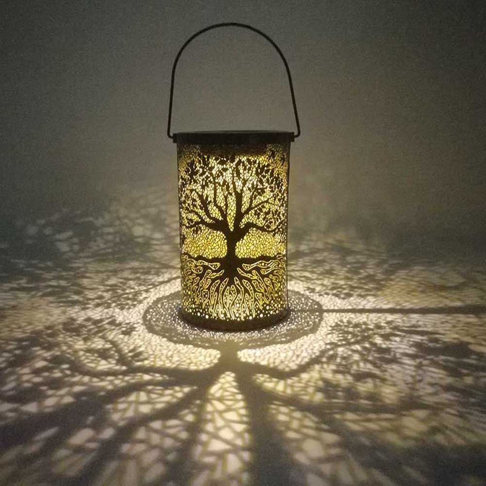 Outdoor Lantern | Openwork Wood Shadow Design | Solar-Powered