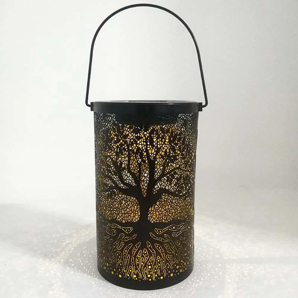 Outdoor Lantern | Openwork Wood Shadow Design | Solar-Powered