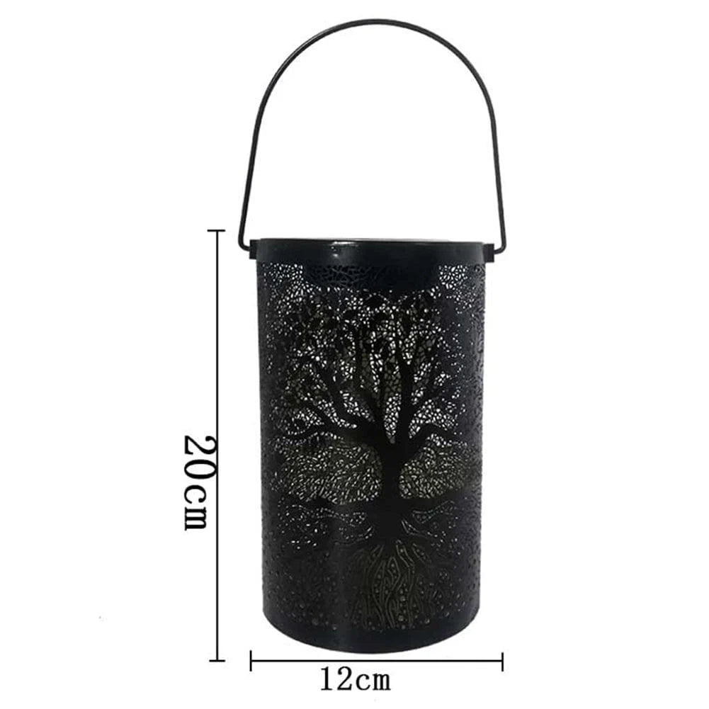 Outdoor Lantern | Openwork Wood Shadow Design | Solar-Powered