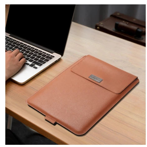 Laptop Sleeve | Textured PU Leather & Integrated Mouse Pad Flap | Fits 13–15.6 Inch