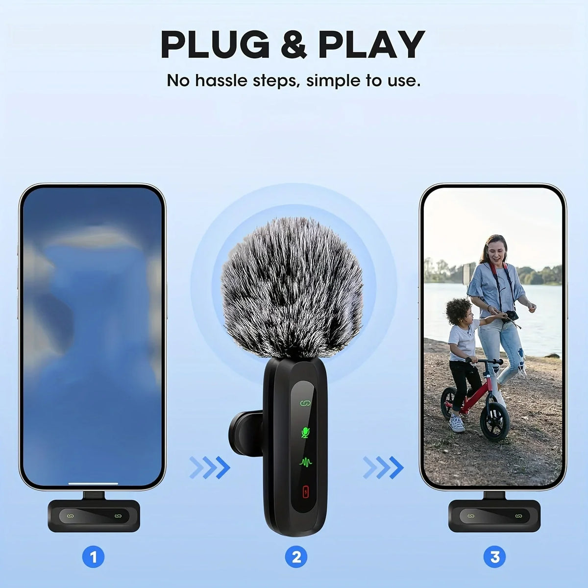 Lavalier Microphone | Compact Wireless USB-C Clip-On | Windscreen & Charger Included