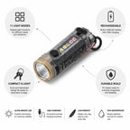LED Keychain Flashlight | USB Rechargeable & 11 Modes | 6.5 x 1.5 cm