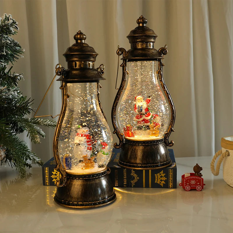 LED Lantern | Animated Snowfall & Rotating Snow Globe Scene | Tabletop