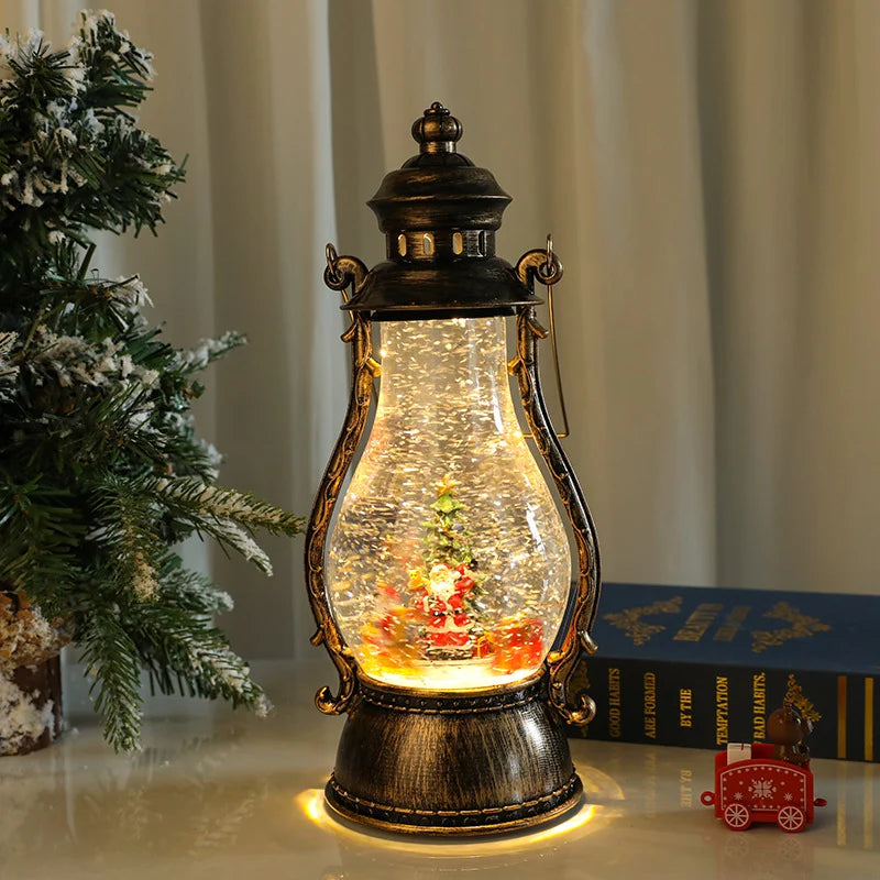 LED Lantern | Animated Snowfall & Rotating Snow Globe Scene | Tabletop