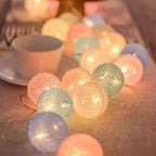 LED String Lights | Woven Cotton Balls & Warm Glow | Battery/USB Powered