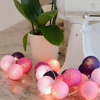 LED String Lights | Woven Cotton Balls & Warm Glow | Battery/USB Powered