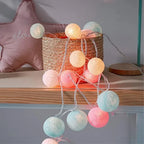 LED String Lights | Woven Cotton Balls & Warm Glow | Battery/USB Powered