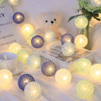LED String Lights | Woven Cotton Balls & Warm Glow | Battery/USB Powered
