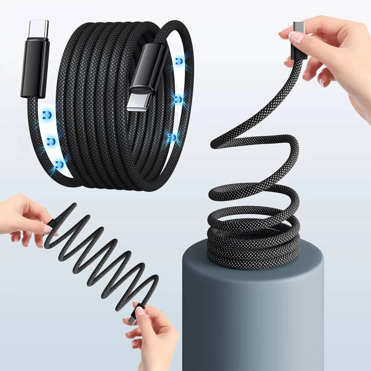 Magnetic Charging Cable | Self-Coiling & Braided | 3.3 ft