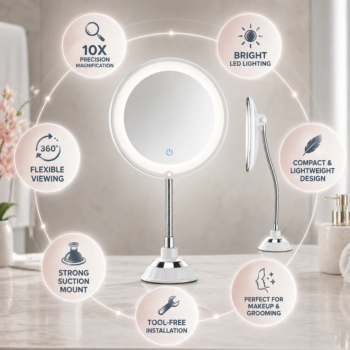 Magnifying Mirror | 10× Magnification & LED Light