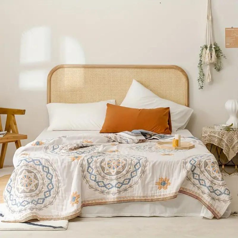 Throw Blanket | Mandala Print & Hemmed Edges | Woven Cotton