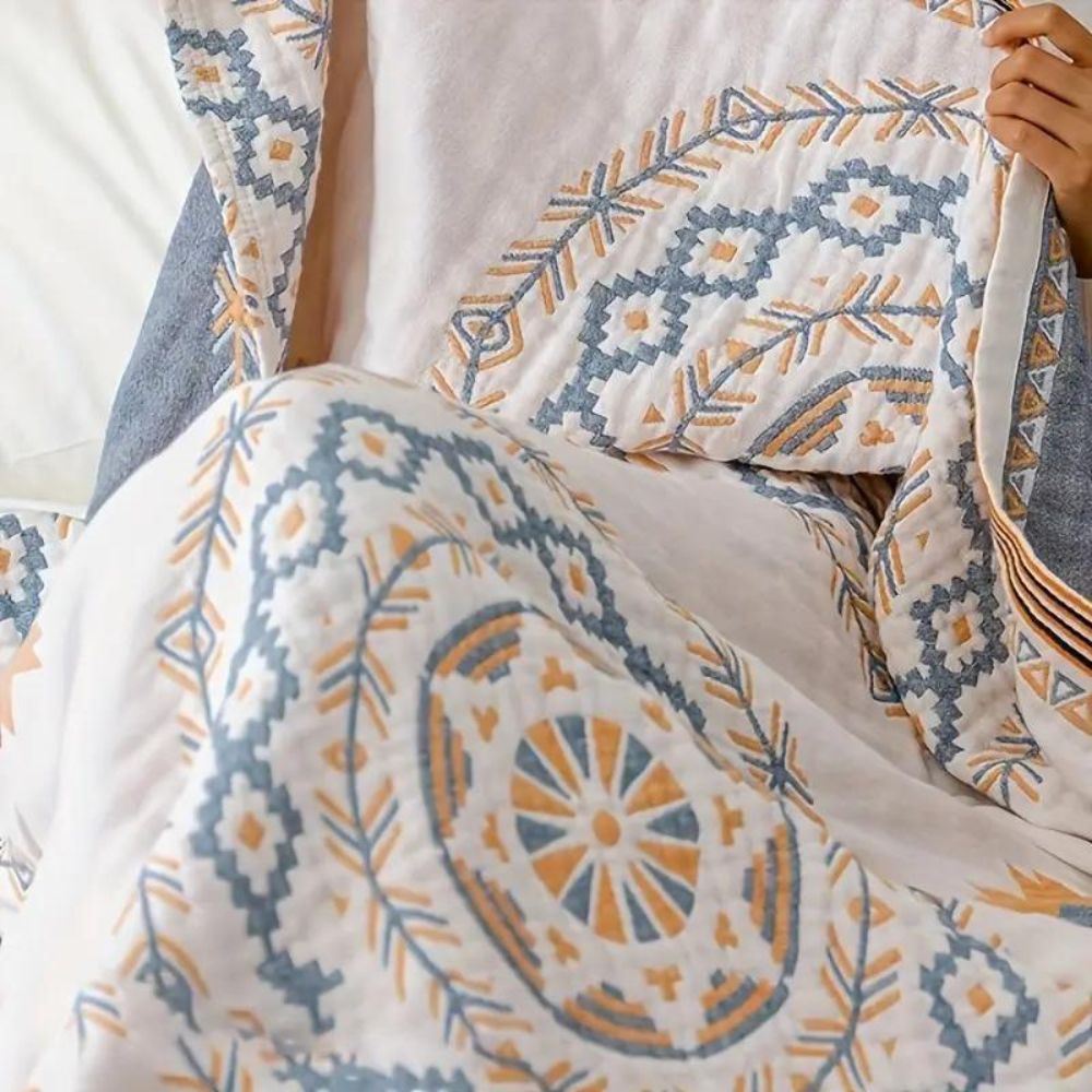 Throw Blanket | Mandala Print & Hemmed Edges | Woven Cotton