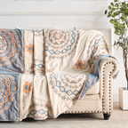 Throw Blanket | Mandala Print & Hemmed Edges | Woven Cotton