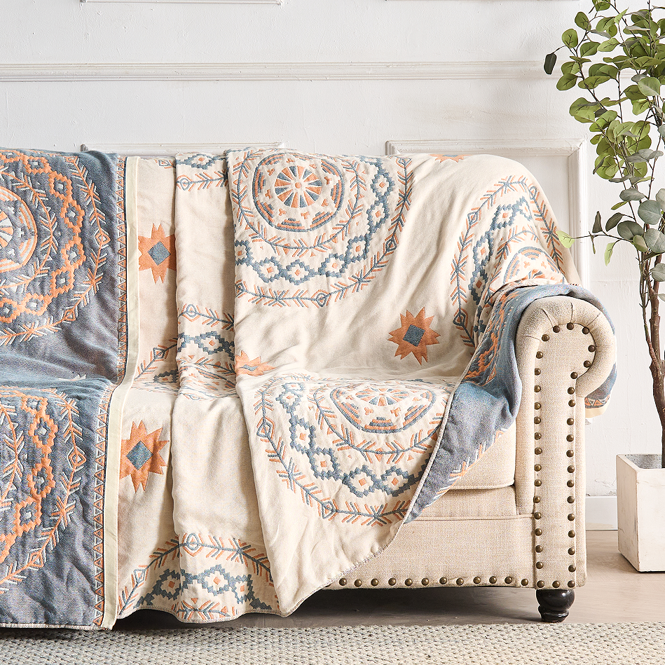 Throw Blanket | Mandala Print & Hemmed Edges | Woven Cotton