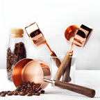Measuring Cups & Spoons Set | Copper-Plated Stainless Steel | Walnut Handles