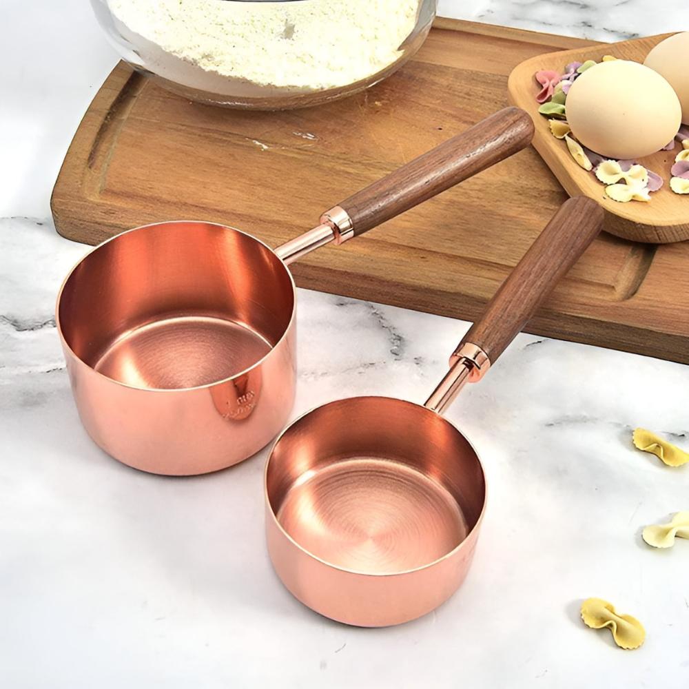 Measuring Cups & Spoons Set | Copper-Plated Stainless Steel | Walnut Handles