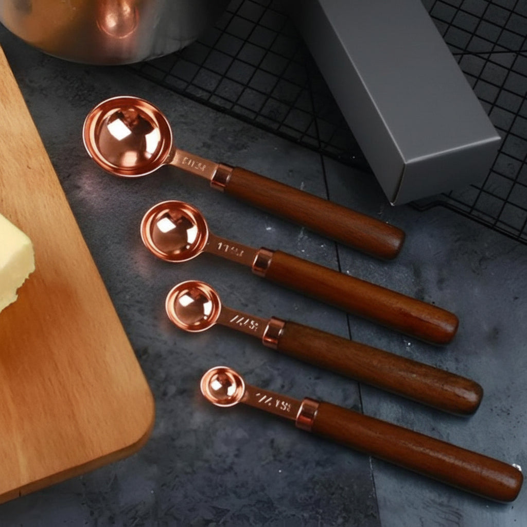 Measuring Cups & Spoons Set | Copper-Plated Stainless Steel | Walnut Handles