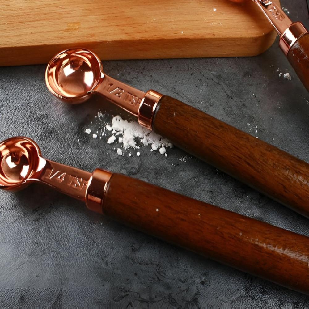 Measuring Cups & Spoons Set | Copper-Plated Stainless Steel | Walnut Handles