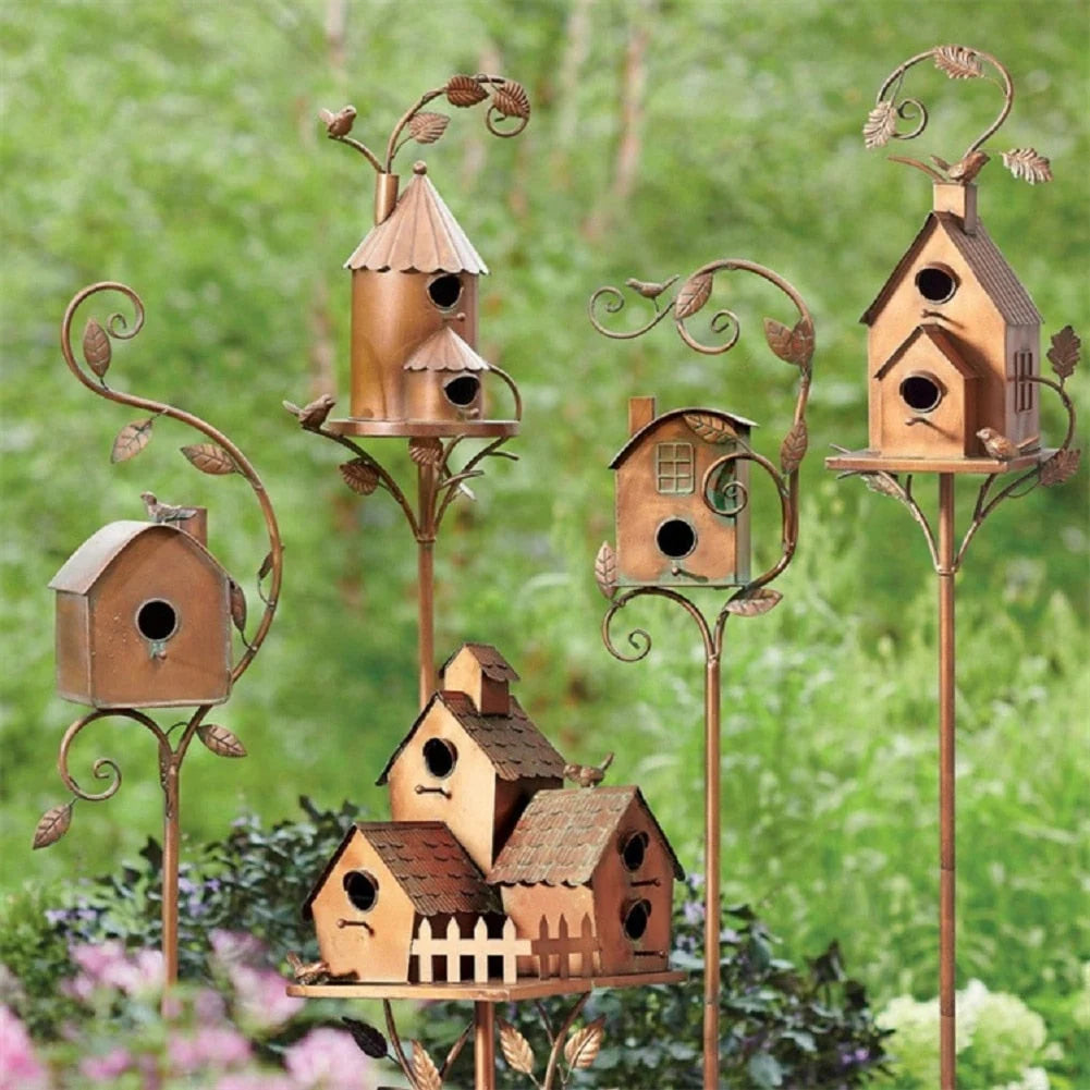 Garden Birdhouse Stake | Metal Art Design | 75 cm Pole, Weather-Resistant