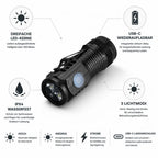 Mini LED Flashlight | Triple LED & USB-C Rechargeable | 500m Range