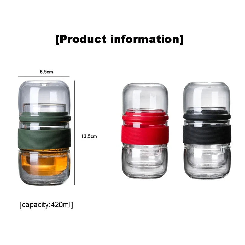 Mini Travel Teapot | Heat-Resistant Borosilicate Glass & Leaf Filter | 420 ml