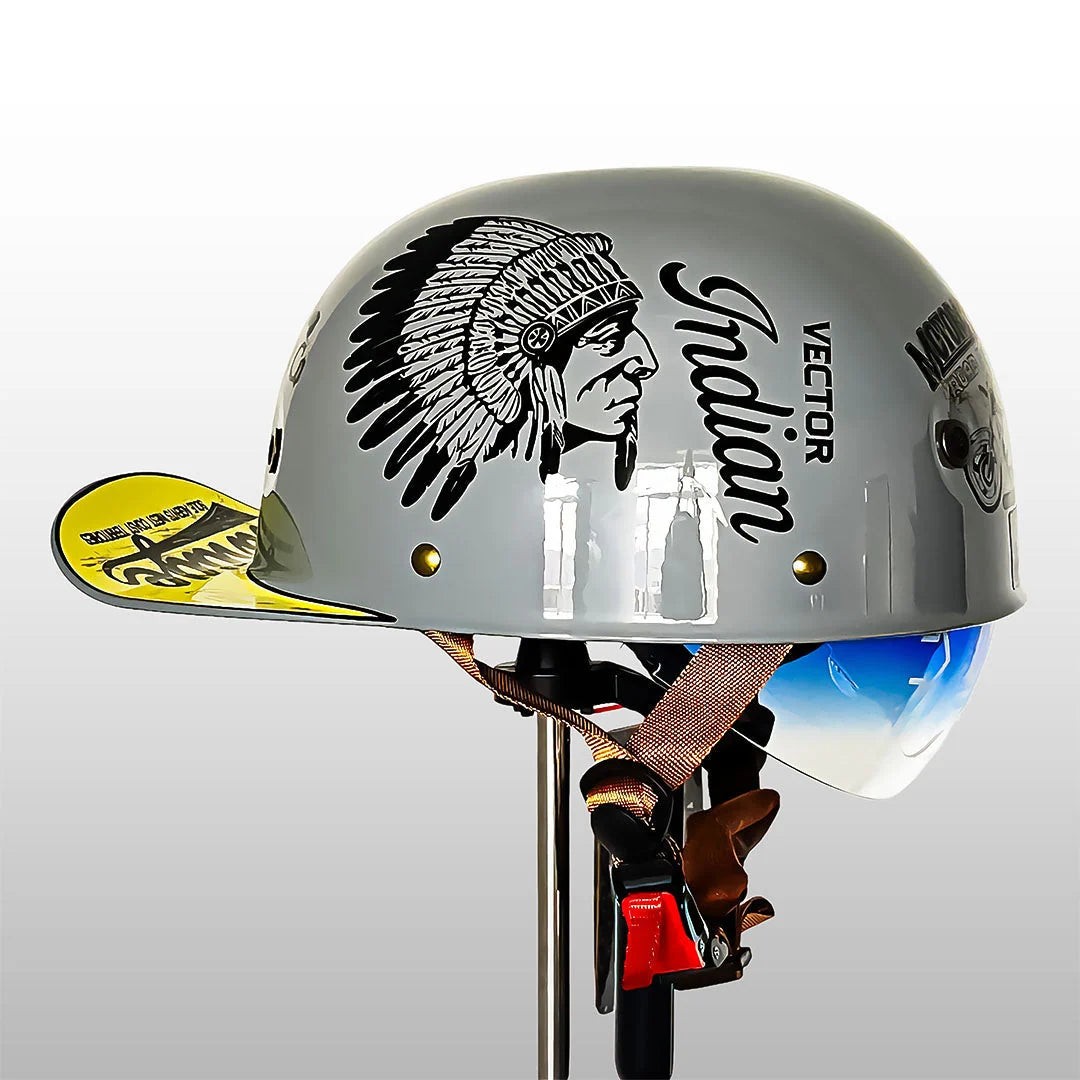 Motorcycle Helmet | Vintage Half-Shell & Integrated Sun Visor