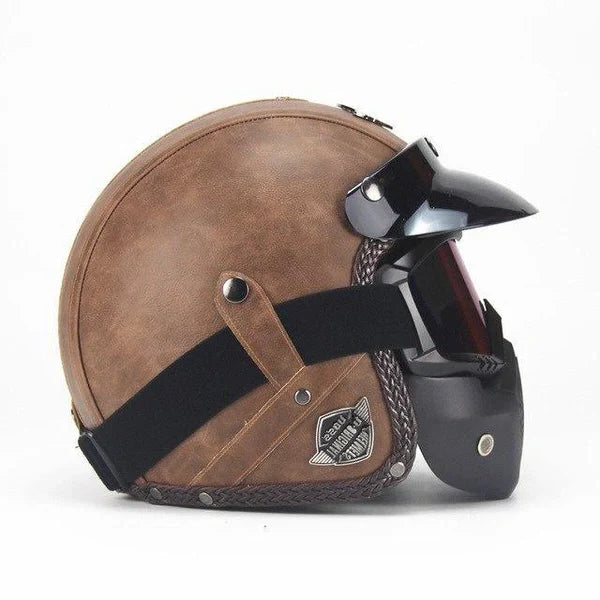 Motorcycle Helmet | Vintage Open-Face & Detachable Goggles & Mask